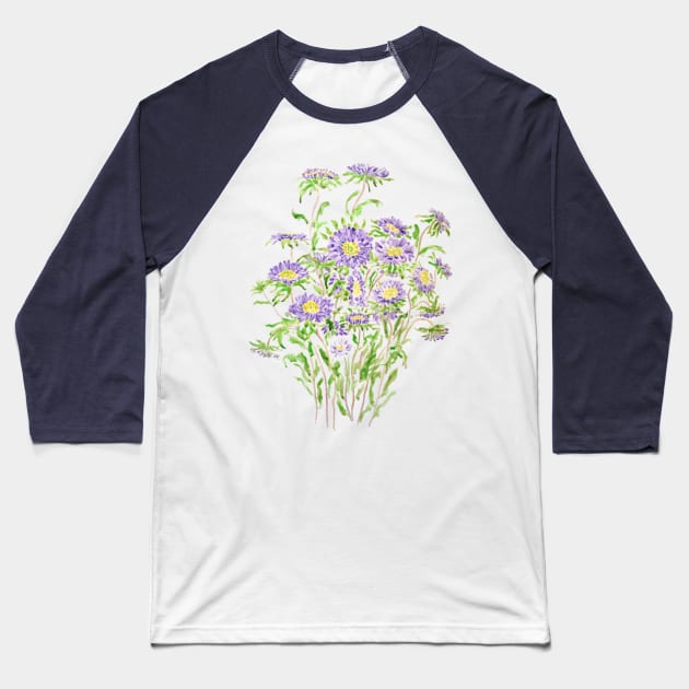 purple aster flowers watercolor Baseball T-Shirt by colorandcolor